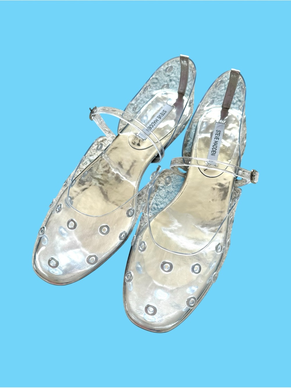 Steve Madden clear flats with grommets